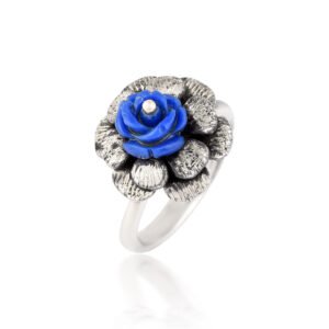 Vintage Silver-Plated Blue Rose Ring – Handcrafted Floral Elegance - Image 2