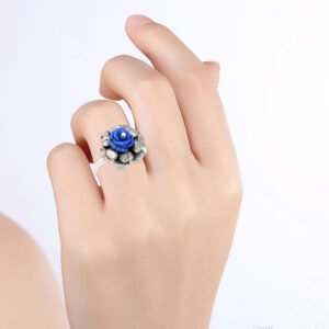 Vintage Silver-Plated Blue Rose Ring – Handcrafted Floral Elegance - Image 3