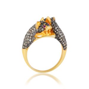 Fierce Panther Duo Ring – Gold & Black Pavé CZ Statement Ring - Image 4
