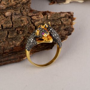 Fierce Panther Duo Ring – Gold & Black Pavé CZ Statement Ring - Image 1